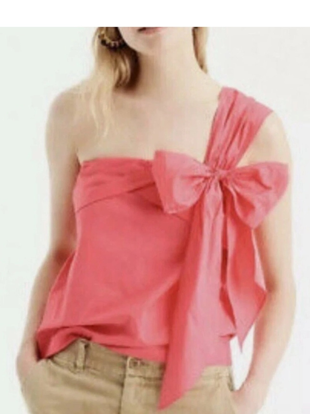 J. Crew Wildflower Pink One Shoulder Large Bow Blouse Size 4 100% Cottonโ summer